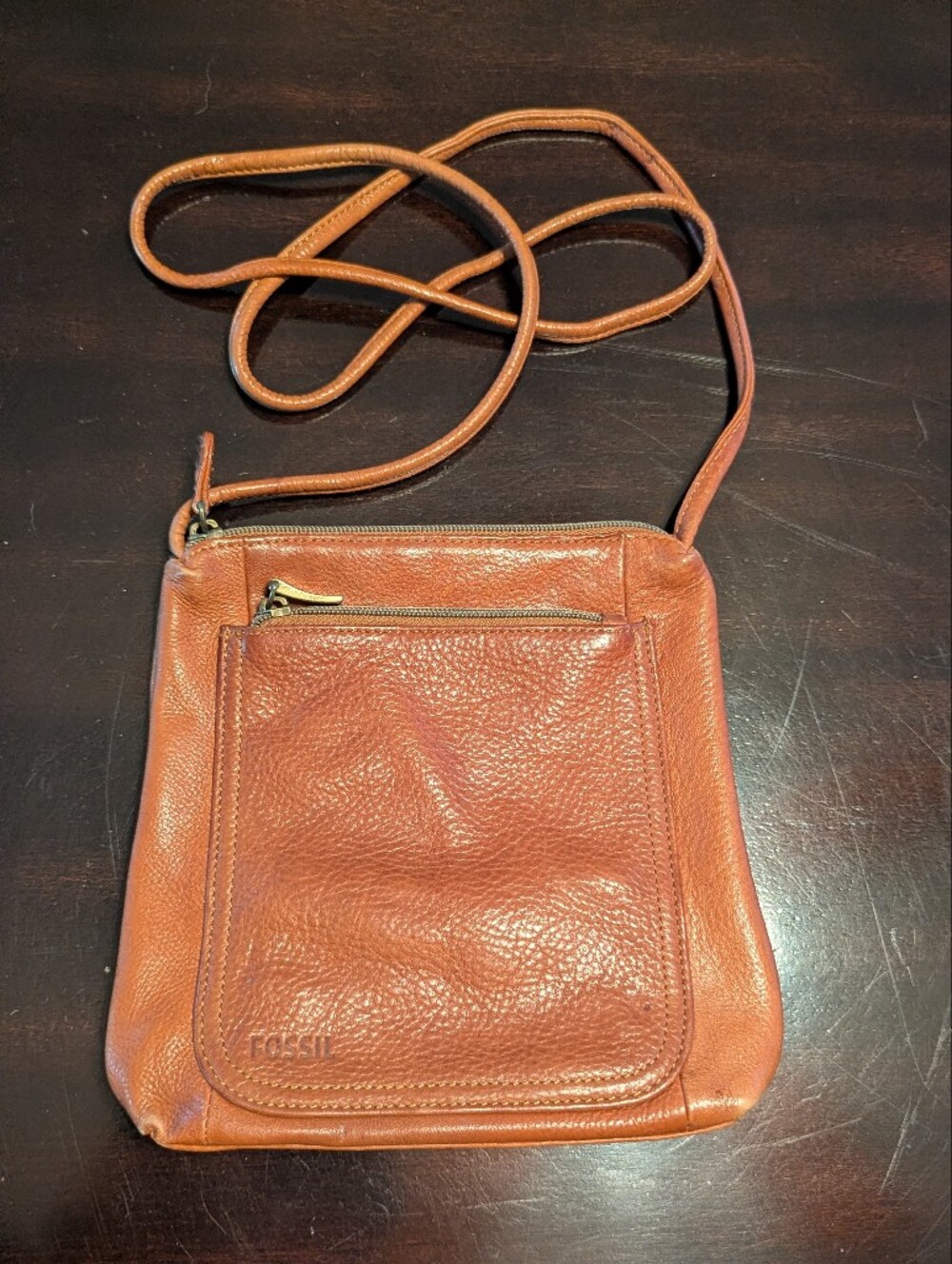 Vtg Fossil brown/tan Leather Over The Shoulder Crossbody Handbag